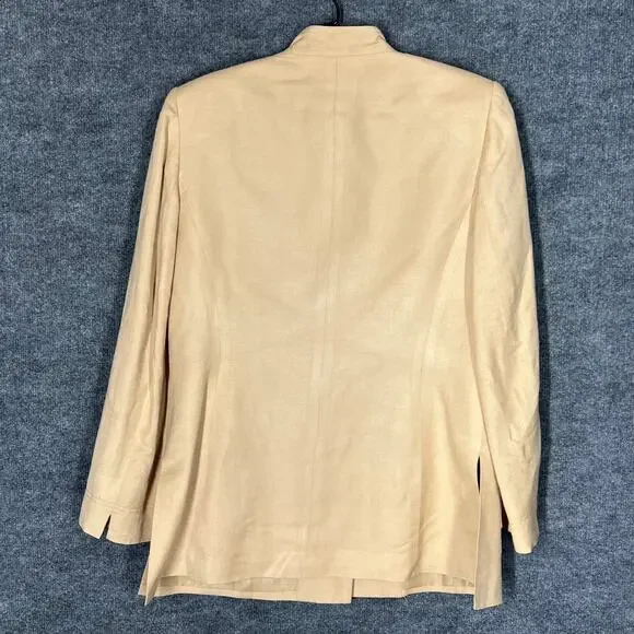 Kasper Blazer Jacket Pantsuit Womens 10 Tan Linen Rayon Classic Safari Explorer